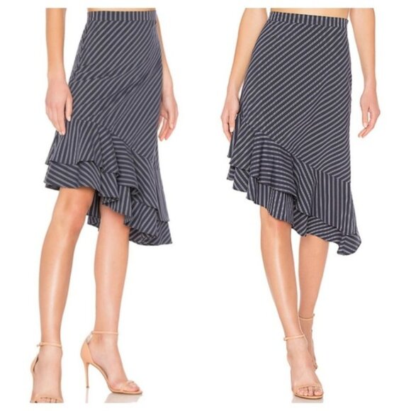 Joie Yenene Striped Asymmetrical Hem Midi Skirt Navy Size 0 - Picture 1 of 6